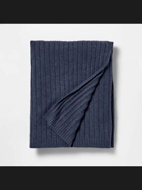 Ribbed Knit Throw Blanket - Navy